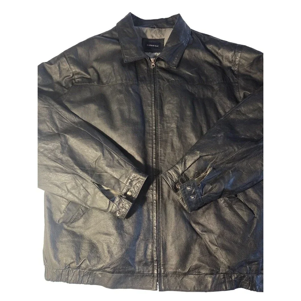 Harbor Bay 3XLT Mens Black Leather Jacket Zip Up